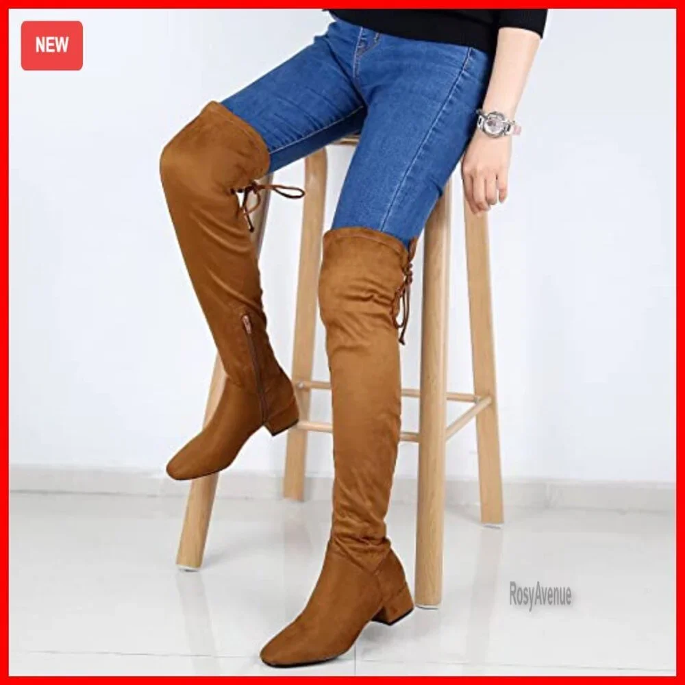 Women's Over Knee High Boots with Side Zipper Back Lace Winter Thigh High